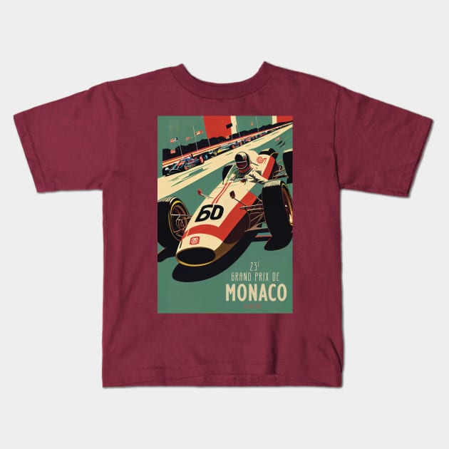 1965 Monaco Grand Prix Racing Travel Poster Kids T-Shirt by GreenMary Design